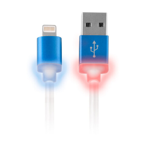 Świecący kabel USB + słuchawki LED do iPhone 5 / 6 zestaw niebieski