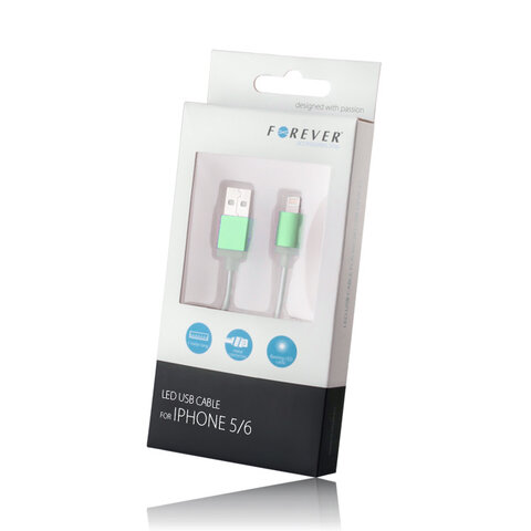 Świecący kabel USB + słuchawki LED do iPhone 5 / 6 zestaw zielony