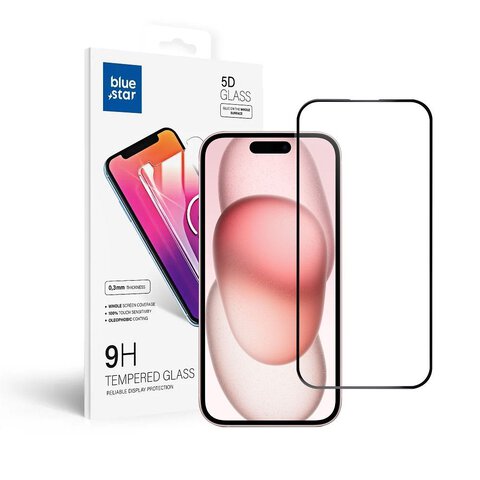 Szko hartowane Blue Star 5D - do iPhone 15 (full glue) czarny