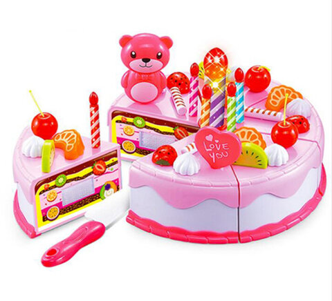 Tort urodzinowy do krojenia z akcesoriami różowy 38 elementów