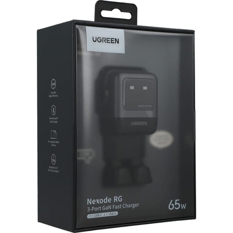 Ugreen Nexode RG Robot GaN CD361 25685B 65W szybka ładowarka sieciowa z 2 gniazdami USB-C PD oraz USB