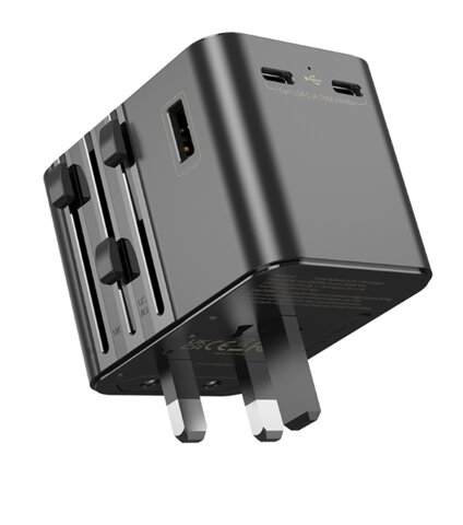 Uniwersalny adapter podróżny JELLICO S9 PD 2xUSB-C + 1xUSB 3.4A Max 2500W Czarny