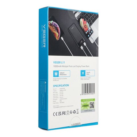 VEGER powerbank 10 000 mAh L11 (W1087) czarny VEGER powerbank 10 000 mAh L11 (W1087) czarny