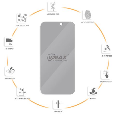 Vmax szkło hartowane 0.33mm 2,5D high clear privacy glass do iPhone 15 Plus 6,7"