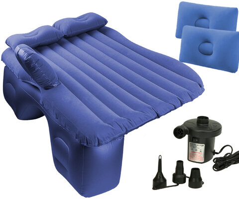 Welurowy materac dmuchany, łóżko samochodowe z pompką niebieski 80cm x 130cm