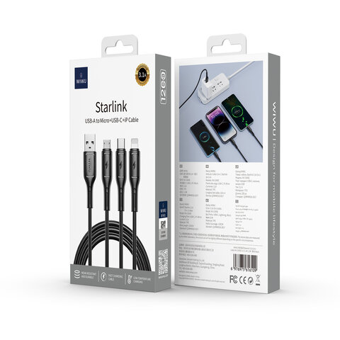 WIWU kabel Starlink Series 3.1A 3in1 cable Wi-C045E A-C+L+M czarny WIWU kabel Starlink Series 3.1A 3in1 cable Wi-C045E A-C+L+M czarny