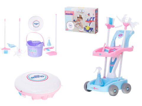 Wieloelementowy zestaw do sprzątania wózek, odkurzacz-robot i akcesoria dla dzieci