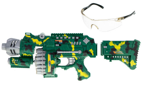 Wyrzutnia karabin bębenkowy Blaster ze strzałkami i okularami