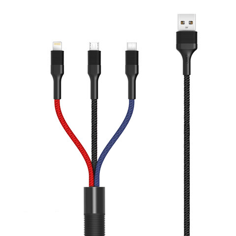 XO kabel NB54 3w1 USB - Lightning + USB-C + microUSB 1,2 m 3A wielokolorowy