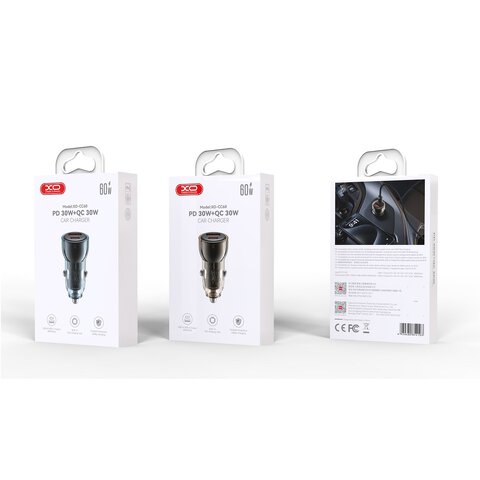 XO ładowarka samochodowa CC60 60W 1x USB 1x USB-C czarna