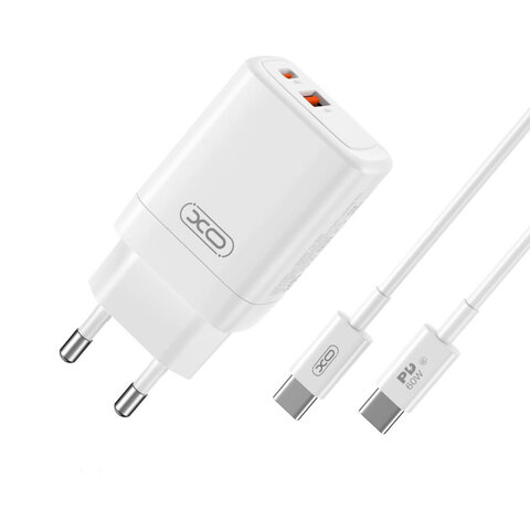 XO ładowarka sieciowa CE16 PD 45W 1x USB-C 1x USB biała + kabel USB-C - USB-C XO ładowarka sieciowa CE16 PD 45W 1x USB-C 1x USB biała + kabel USB-C - USB-C