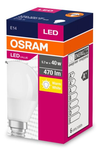 Żarówka LED OSRAM Kulka E14 5,5W LED VALUE CLASSIC P 40 Biała Ciepła 2700k