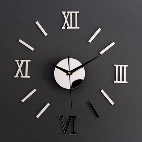 Zegar Ścienny naklejany z cyframi rzymskimi srebrny