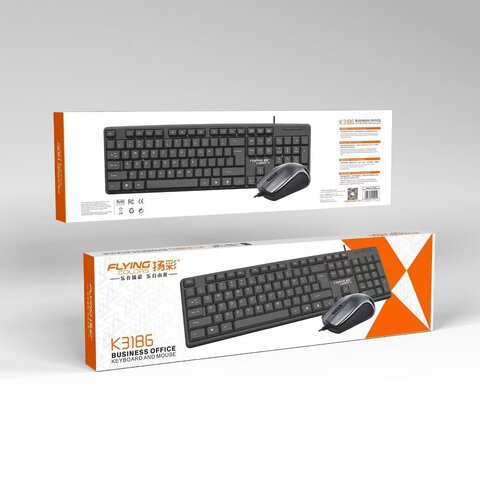 Zestaw klawiatura QWERTY + mysz przewodowy USB A K3186 U+U