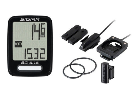 Zestaw licznik rowerowy Sigma BC 5.16 przewodowy 05160 + dodatkowa podstawka 00201 na drugi rower