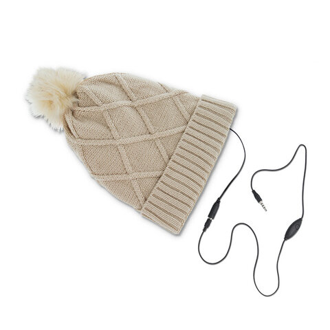 Zimowa czapka z wbudowanymi słuchawkami Forever Winter romby ecru